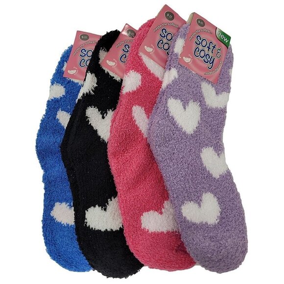 Women's Super Soft Winter Non-Skid Cozy Fuzzy Solid Slipper Socks 9-11, 4 Pairs - Picture 1 of 2